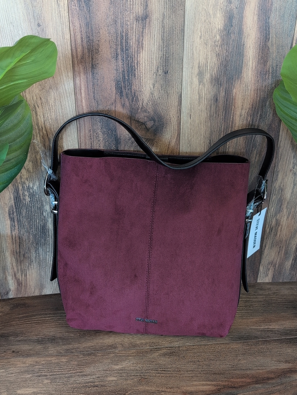 Steve Madden Burgundy Faux Suede Bloodstone Shoulder Tote Bucket Tote NWT M355